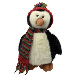 Boyds Collection Penguin Plush Stuffed Animal Toy Vintage 2007 Scarf Hat